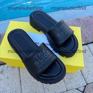 Marc Jacobs Black Chunky Logo Slide Sandals